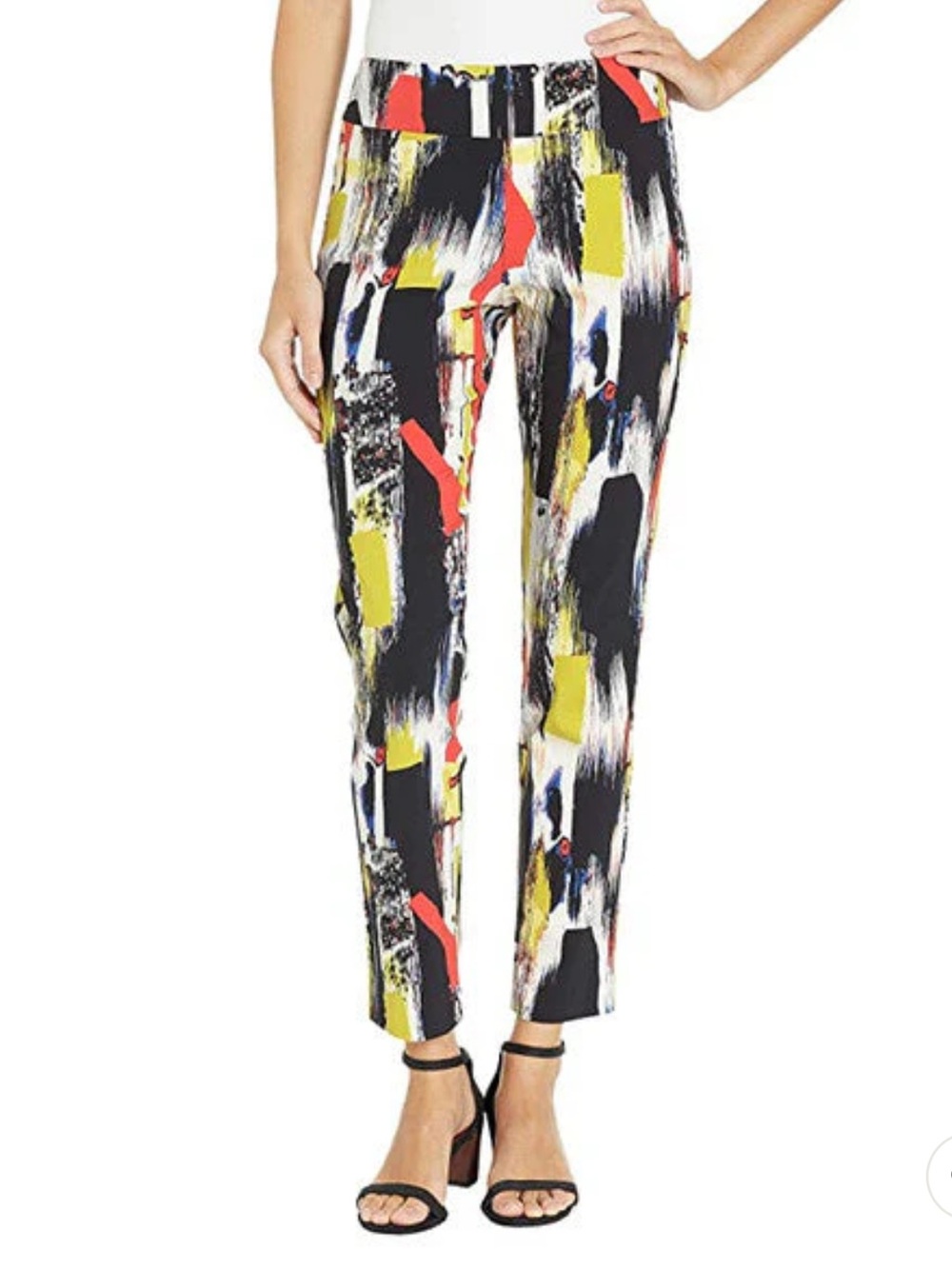 KRAZY LARRY Women's Pull On Ankle Pants 
Abstract Print Slim Crop MSRP $128.00